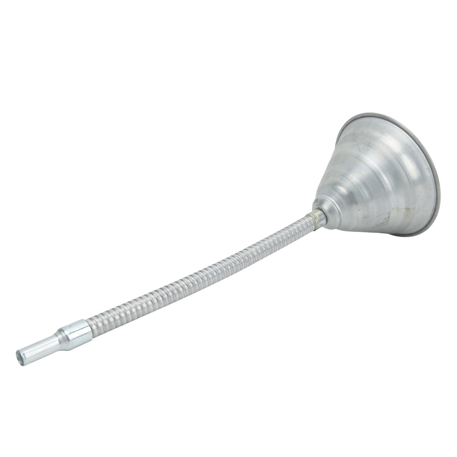 Embudo de aceite automotriz, embudo largo automotriz, embudo universal de cebado de acero al carbono con manguera flexible de 330 mm para coches, motocicletas, camiones, plateado