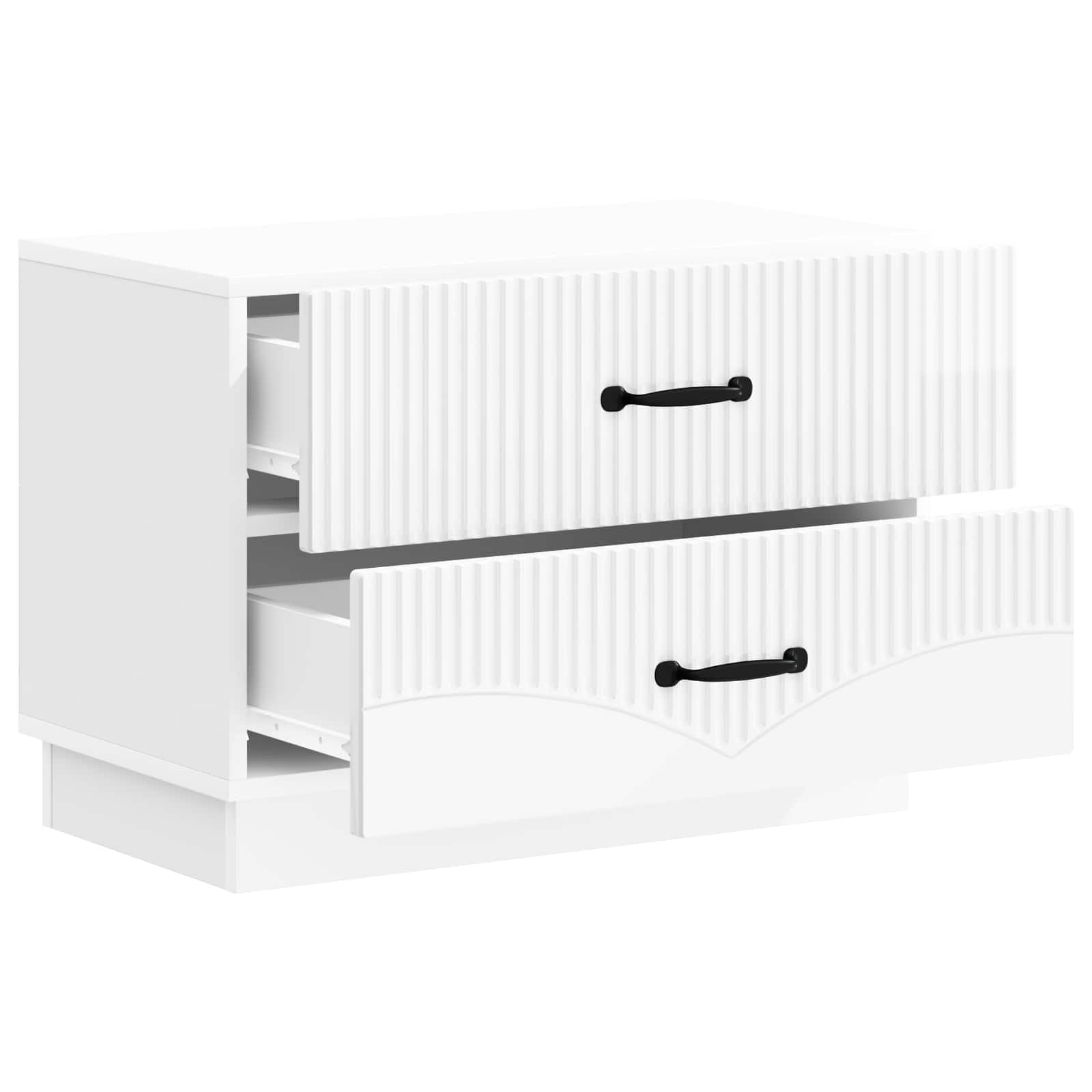Mesita de noche con 2 cajones, color blanco brillante, 62 x 34,5 x