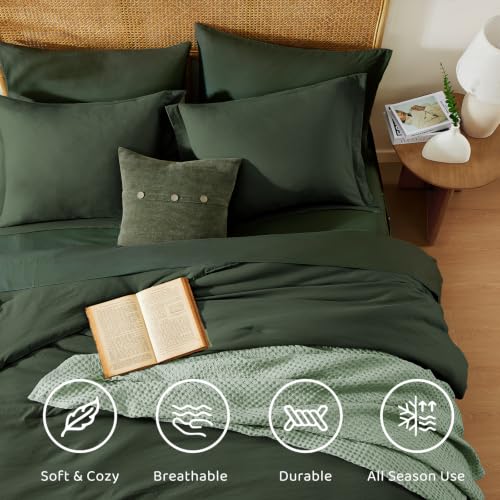 Image of King Size Comforter Set- 7 Pieces Prewashed Bed in a Bag King Bedding Sets | Soft All Season Comforter with Sheets, Pillow Shams & Pillowcases,Deep Forest