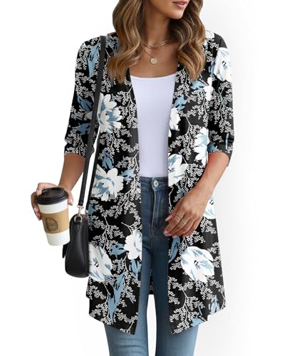 Image of YSYOKOW Womens Open Front Long Cardigan 3 /4 Sleeve Lightweight Knit Cardigan Casual Layering Spring Summer