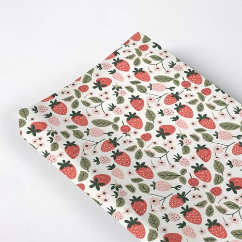 Image of Cartoon Strawberry Flowers Leaves Baby Changing Pad Cover,Unisex Fruits Nursery Diaper Changing Table Pad Mat Sheet for Boys Girls-16x32