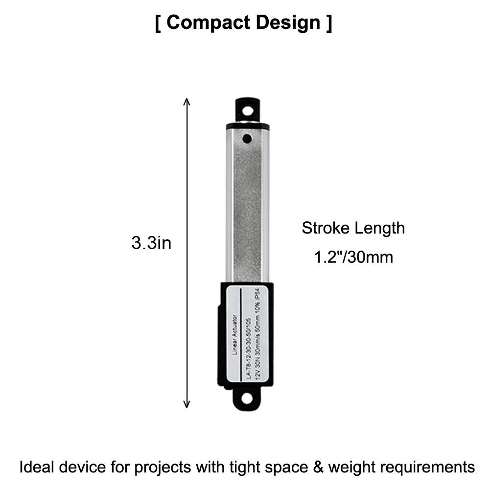 ZCONIEY Micro Linear Actuator with Limit Switches 12V DC, 64N, 30mm Stroke 1.2" with Mounting Brackets — Amazon image 4