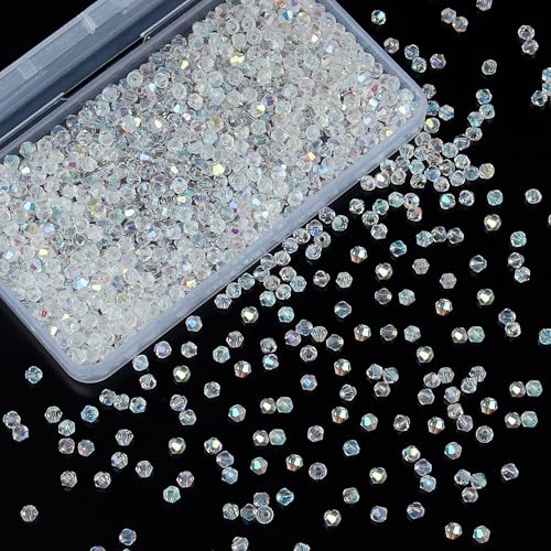 Laopottbeads 1100PCS 4mm Bicone Crystal Glass Beads for Jewelry Making Sparkling Mini Beads for Suncatchers DIY Bracelets & Craft Projects (AB White)