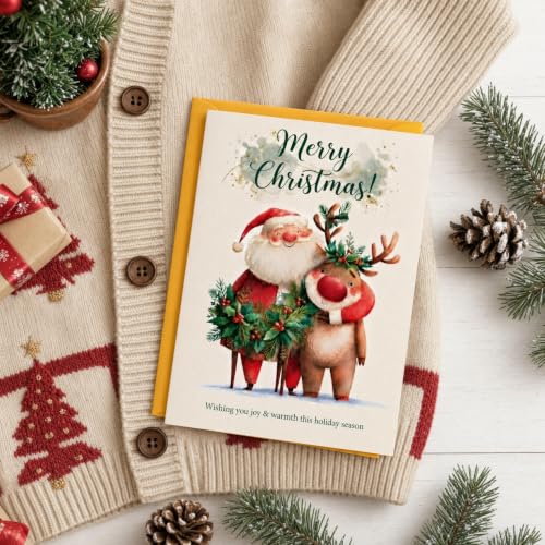 Haveself Christmas Card Santa & Rudolph Reindeer Holiday Card 5 * 7 Inch - image 3