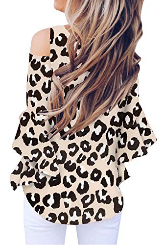 Chuanqi Womens Cold Shoulder Blouse Bell Sleeve Tie Knot Casual Summer Shirt Tops2