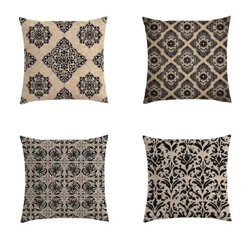 Housse coussin exterieur géométrique lin premium étanche pour décoration