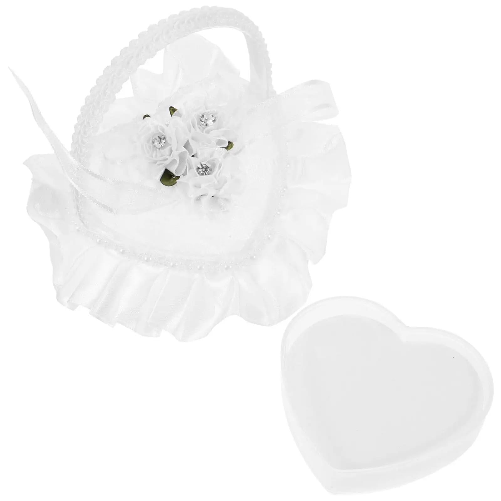 MTKSFDC Ring Pillow Wedding Lace Ring Pillow For Wedding Lacering Heart Decoration Boxes Engagement Pillows With Handle Bridal Cushion Jewelry