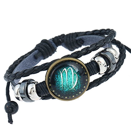 Bracelet Vierge en cuir tressé fait main avec perles style vintage