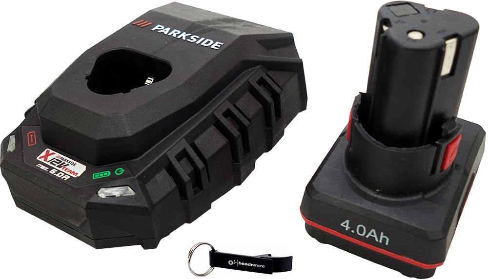 HEADNMORE® Bundle – Parkside® akumulator 12 V 4 Ah + ładowarka Performance 6A + breloczek do kluczy