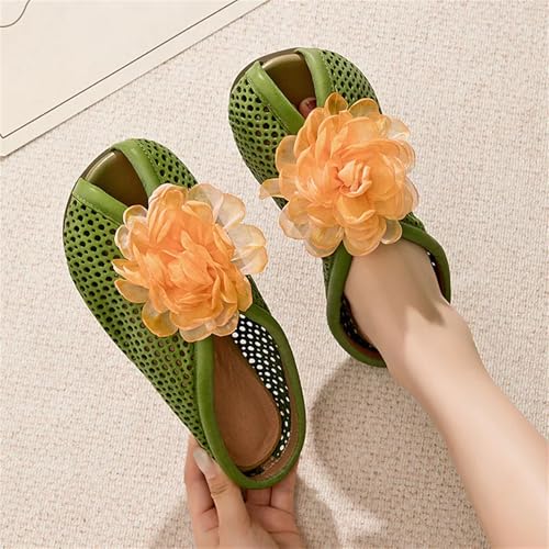 Women's Floral Ethnic Flats - 1.5cm Platform Peep Toe Summer Mary Jane4