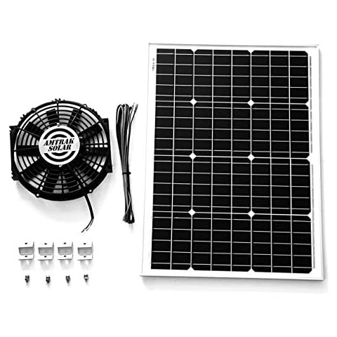Amtrak Solar 12-Inch Solar Attic Fan, Powerful 50 Watt Fan Quietly Cools Attic, Garage, or Greenhouse & Ventilates to Protect Against Moisture Waterproof (11” Blade) Cover
