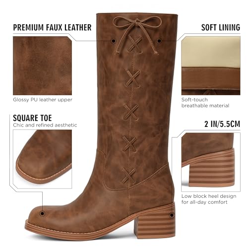 Image of Adolilove Mid Calf Boots for Women Chunky Block Low Heel Square Toe Comfortable Casual Trendy Stylish Boots