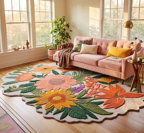 Image of Sifa Carpet Modern Rose Floral Wool Rug | Handmade Area Rug with Garden Colorful Flowers for Living Room Weight- |20 Pound|Size-5x7 Feet (60x84 Inch)