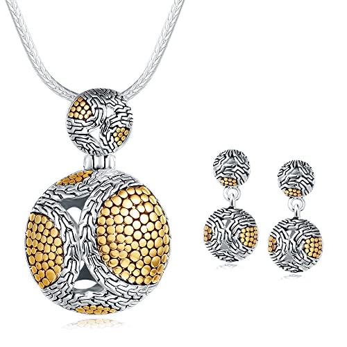 UNY JEWEL Jewelry Foxtail Chain Woven Trim 45cm 2mm Box Chain Two Tone Dot Pendant Necklace And Earring Jewelry Sets