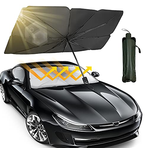Geronmine Car Windshield Sun Shade Umbrella Foldable Car Umbrella Sunshade Cover UV Rays Protector for Car Front Window Blocks Auto Windshields Covers Car Truck SUV