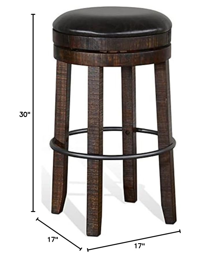 Butaco giratorio sin respaldo de madera Pemberly Row de 30", acabado hoja de tabaco, asiento acolchado, mecanismo giratorio resistente, travesaño metálico, estilo industrial, juego de 2 para cocina o bar en el hogar miniatura 3
