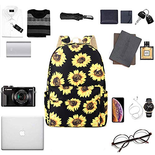 Natayoo Sunflower School Backpack For Teen Girls Lightweight Water Resistant Laptop Backpacks With Lunch Bag And Pencil Case,Large #TOP6