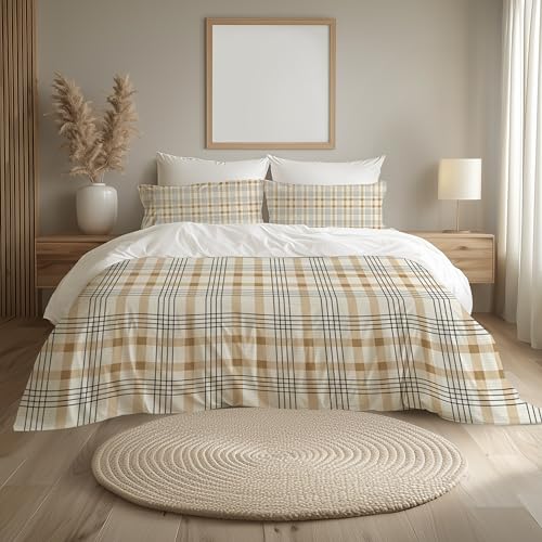 Image of LANE LINEN 400TC Morrison Bloom Super King Size Bedsheet with 4 Pillow Cases | 100% Cotton Digital Print Bedding Set (2.74 M x 2.74 M) | Floral Pattern for Luxurious Comfort (Brown Geometric)
