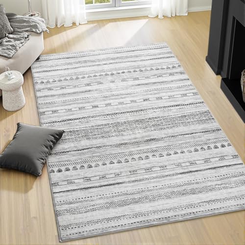 3x5 Area Rug Machine Washable Non Slip Rug Distressed Neutral Moroccan Boho Rug Ultra Soft Indoor Rugs for Bedroom Living Room Entryway Kitchen Foyer Bedside, Black