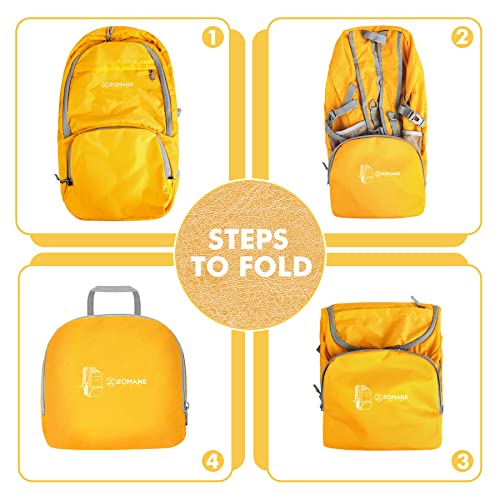 ZOMAKE Lightweight Packable Backpack 30L - Foldable Hiking Backpacks Water Resistant Compact Folding Daypack for Travel(Yellow) - Image 6