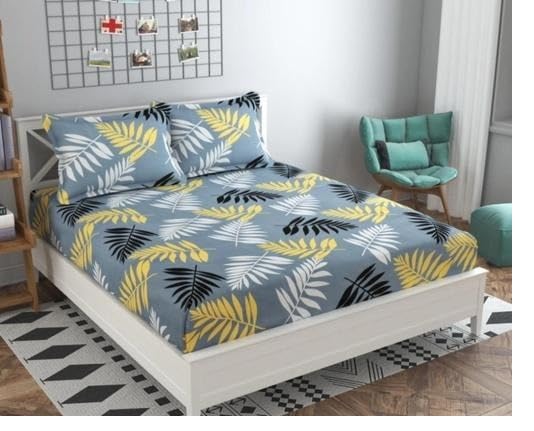 Image of Cotton Double bedsheet 220TC Soft Breathable Superfine Bedding Set Cartoon Design with Pillow Covers for Bedroom Comfort use Multi Double