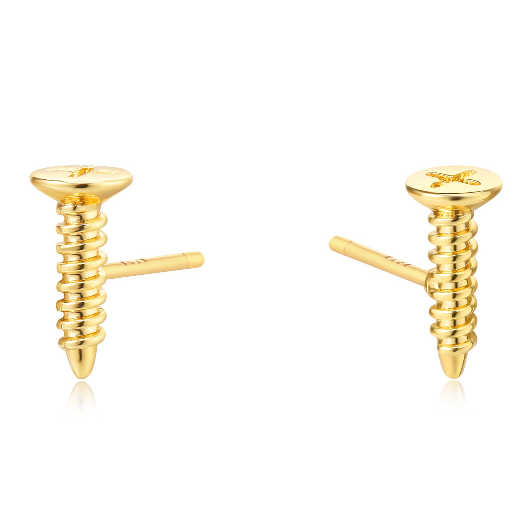 Dremmy Studios Women Gold Stud Earrings 14K Gold Plated Zirconia Snake Cross Flower Heart Butterfly Earrings S925 Silver Post Cartilage Earrings