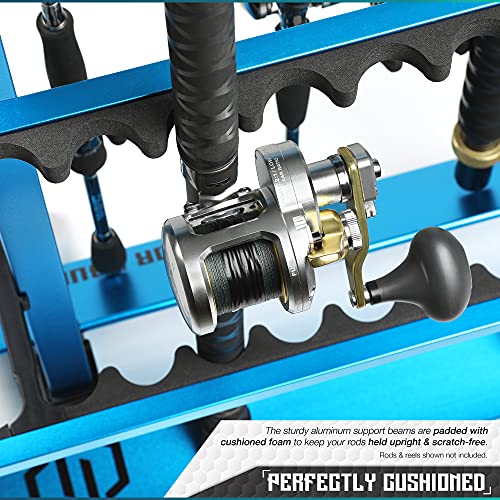 Savior Equipment Fishing Rod Rack Holder Organizer, Lightweight Aluminum Vertical Fish Pole Garage Storage Ground Display Stand, Hold Up to 24 Slots Fresh Salt Water Spinning Rods & Reel Combo, Blue - Thumbnail 4