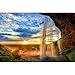 GREAT ART® Póster – Cascada de la Isla - Naturaleza Paisaje Relajación Romance Rocas Cascada Puesta de Sol Frente Horizonte Río Relax Decoración de Pared DIN A2 (42 x 59,4 cm)