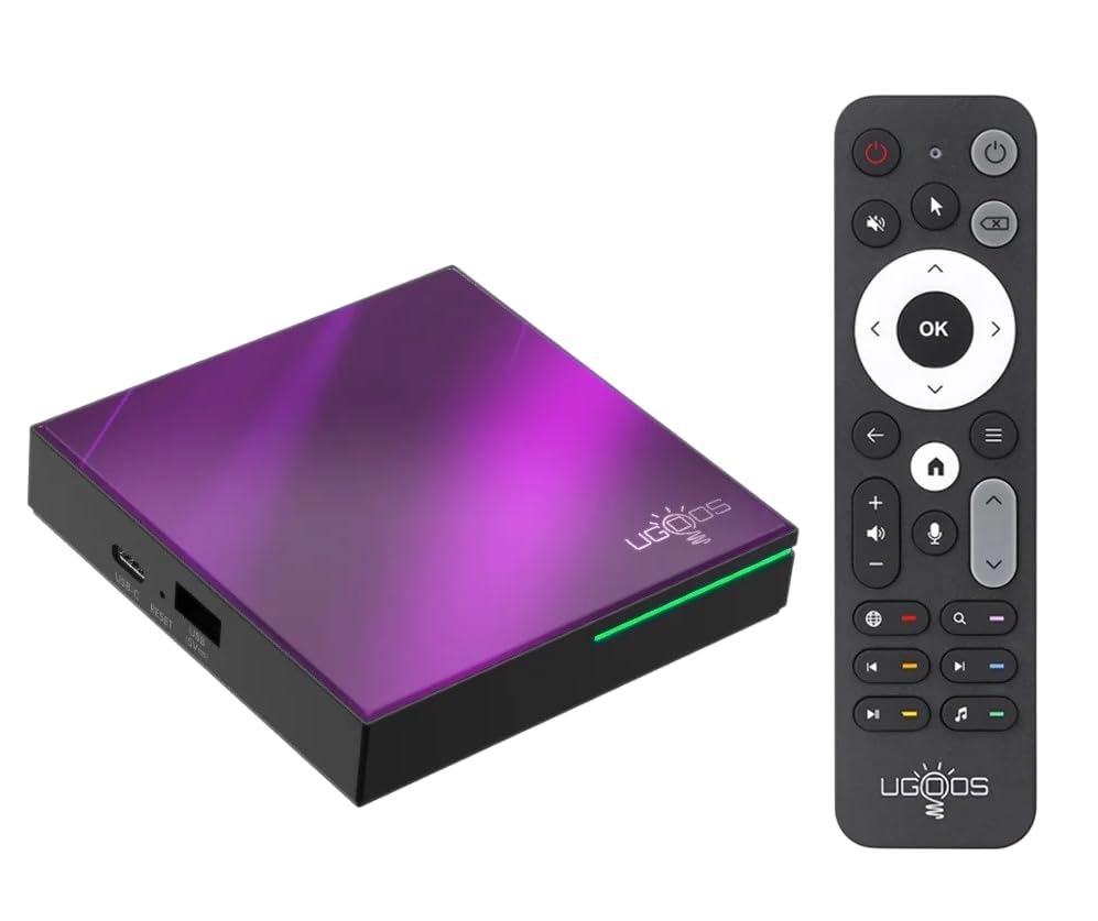 Ugo.os SK4 TV Box Android 14, 4GB RAM 64GB ROM, Amlogic S905X5, WiFi 6, Bluetooth 5.4, 4K HDR, AV1, HDMI 2.1, Actualizaciones OTA, Reproductor Multimedia