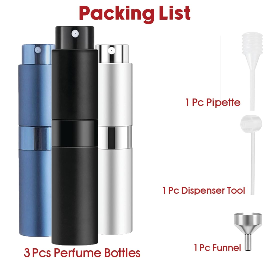 8 ml rozpylacz perfum, 3 szt. butelka podróżna do wielokrotnego napełniania, pusta butelka podróżna z wodą kolońską, rozpylacz do perfum