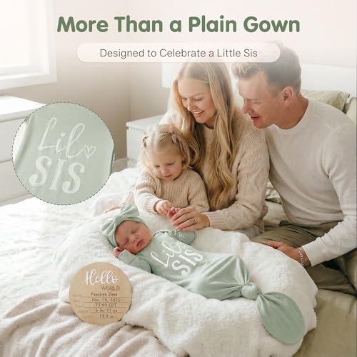 Image of Little Baby Sister Newborn Girl Outfit, Cute Knotted Gown 0-3 Month Soft Infant Going Home Sleepers