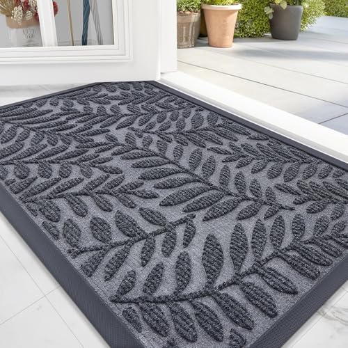 Image of OLANLY Door Mat Indoor Outdoor Entrance, 29.5x17, Waterproof All-Weather All-Season Doormat, Sturdy Natural Rubber, Stain and Fade Resistant, Low Profile, Easy Clean Patio Entryway Mat, Medium Grey
