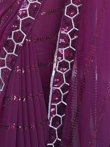 Image of Satrani Women's Georgette Sequence Work Saree with Unstitched Blouse Piece