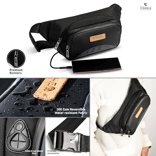 Image of Elmira Waist Bag for Men Women - Fanny Pack for Men Sling Bag for Men Chest Bag Crossbody Side Passport Travel Shoulder Small Waist Pouch for Mobile Cash (WST-001) (Black & Grey)