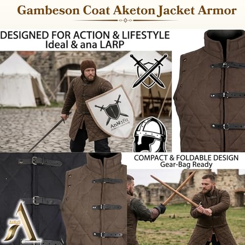 Image of AnNafi Gambeson Coat Aketon Jacket Armor, Costumes Dress SCA Medieval Thick Padded Full Length