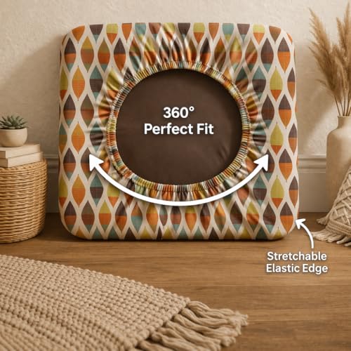 Image of STITCHNEST 'Contour Fit Series' Stretchable Printed Wooden Sofa Cover (Pack of 2) - Elastic Wooden Chair Cover | Wooden Sofa Seat Cover | Size - 20-21 x 20-21 x 3-5 in