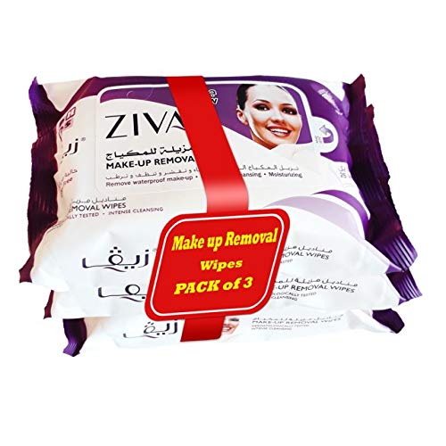 ZivaMake Up Removal Wipes, Pack of 3 x 25 Sheets, (75 Wipes)