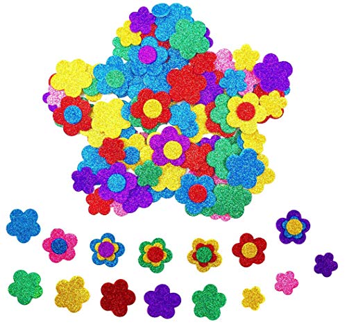 Hyamass 6 Packs (Approx 150pcs) Multicolor Self Adhesive Glitter Flower with Round Dot Flower Pistil Foam Stickers (Flower)