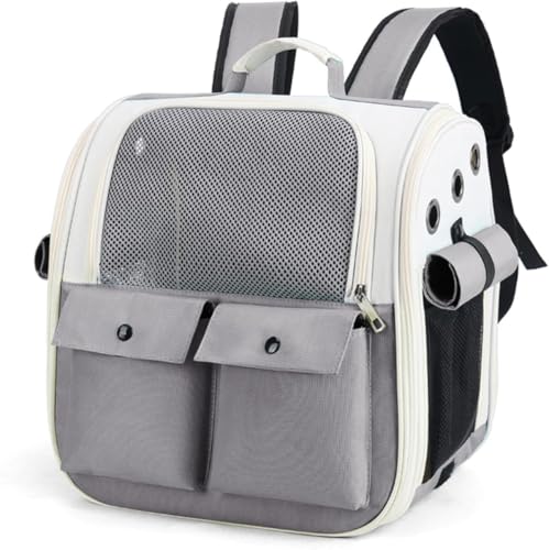 Sdvieuk ペットキャリー 猫 リュック キャリー 折りたたみ式 小型犬/小動物用 キャリーバッグ カーテン付き 大容量ペットリュック お出かけバッグ 旅行 通院 避難に 通気ペットバッグ 飛出し防止リード付き(ブルー) (グレー)