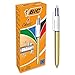 BIC 4-Farb-Druckkugelschreiber 4 Colours Shine - Goldener Kugelschreiber dokumentenecht mit blauer, schwarzer, roter und grüner Mine - Schachtel à 12 Stück