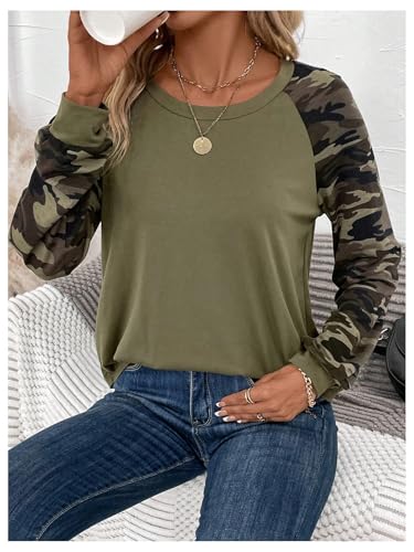Women's Camo Print Long Sleeve Tee Tops Casual Crewneck Tees Shirts Casual Fall T Shirt3