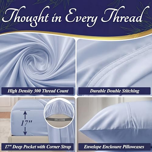 Image of DECOLURE 100% Viscose Derived from Bamboo Sheets California King Size - Luxury 4 Pc Naturally Cooling Sheets, Ultra Soft Bed Set - Deep 17 inch Pockets, Double Stitching, Oeko Tex Standard (Light Blue)