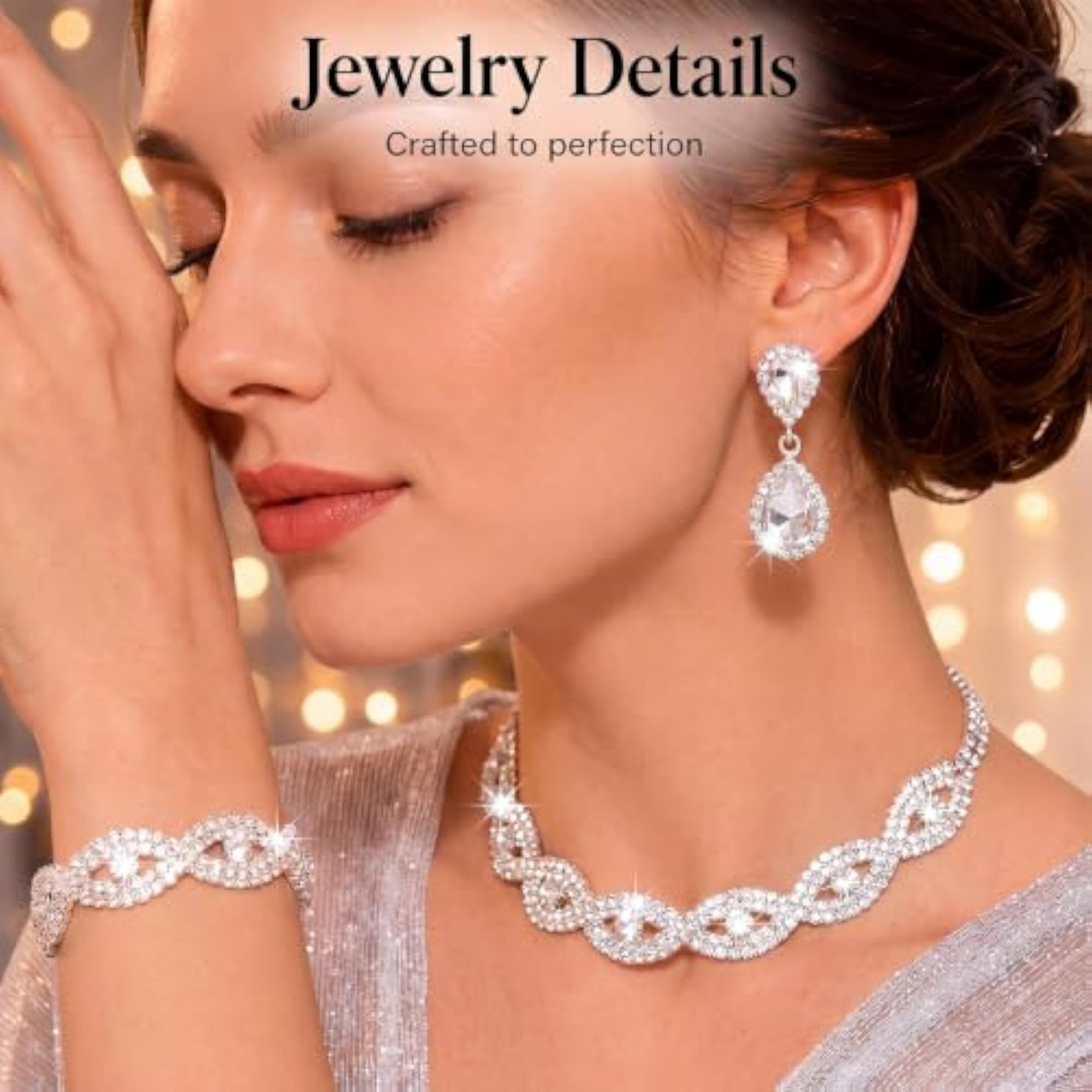 5pc Rhinestone Jewelry Set with Scarf & Clutch for Women