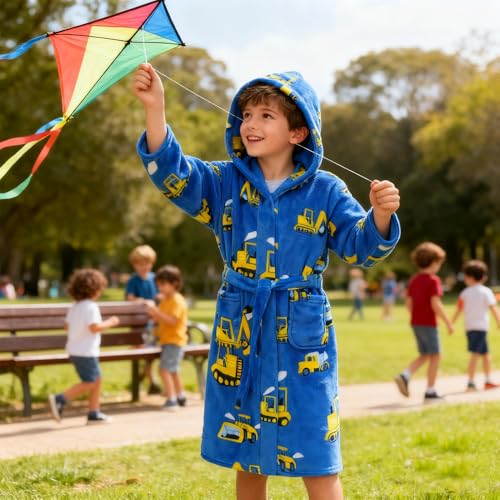 Image of Kids Bathrobe Hooded Plush Fleece Robe for Girls Boys