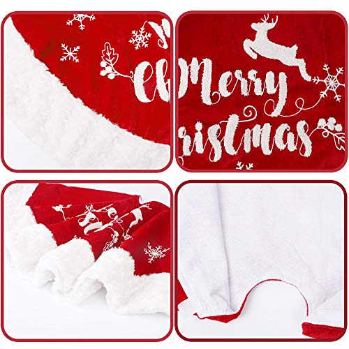 DR.DUDU 48 Inches Christmas Tree Skirt, Red Double Layers Xmas Tree Decor for Christmas Winter Holiday Home Party Decoration