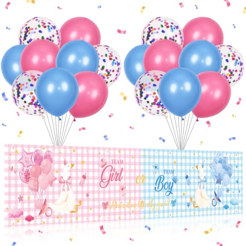 Decoraciones de revelación de género de pato con globos pastel para baby shower infantil