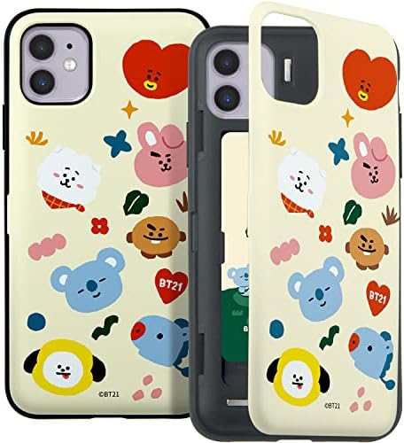 BT21 Official Merchandise for iPhone 11 Case (6.1 inch) with Card Holder Mirror Shockproof Protective Thin Slim Hard PC Back Cover Phone Case