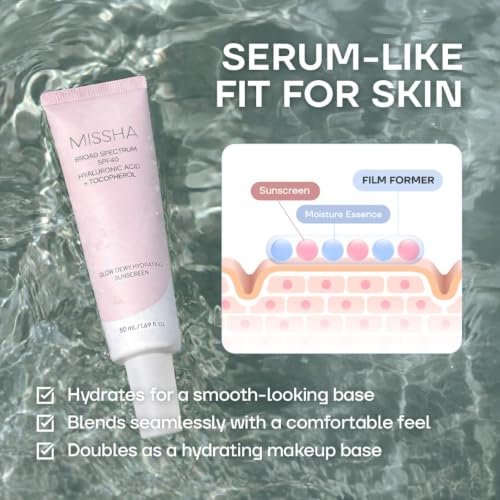 Image of MISSHA Glow Dewy Hydrating Sunscreen SPF 40, Korean Sunscreen for Face & Body, Broad Spectrum Moisturizing Sun Protection with Hyaluronic Acid + Tocopherol, No White Cast, 1.69 fl oz