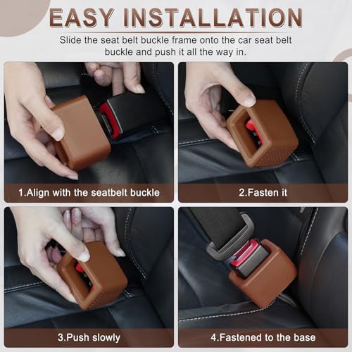 Image of Amiss 2PCS Seat Belt Buckle Holder, Universal Silicone Rear Seat Belt Booster & Fixer for Easy Access, Keeping Receptacle Upright, Car Interior Accessories-Fits Most Cars (Brown)