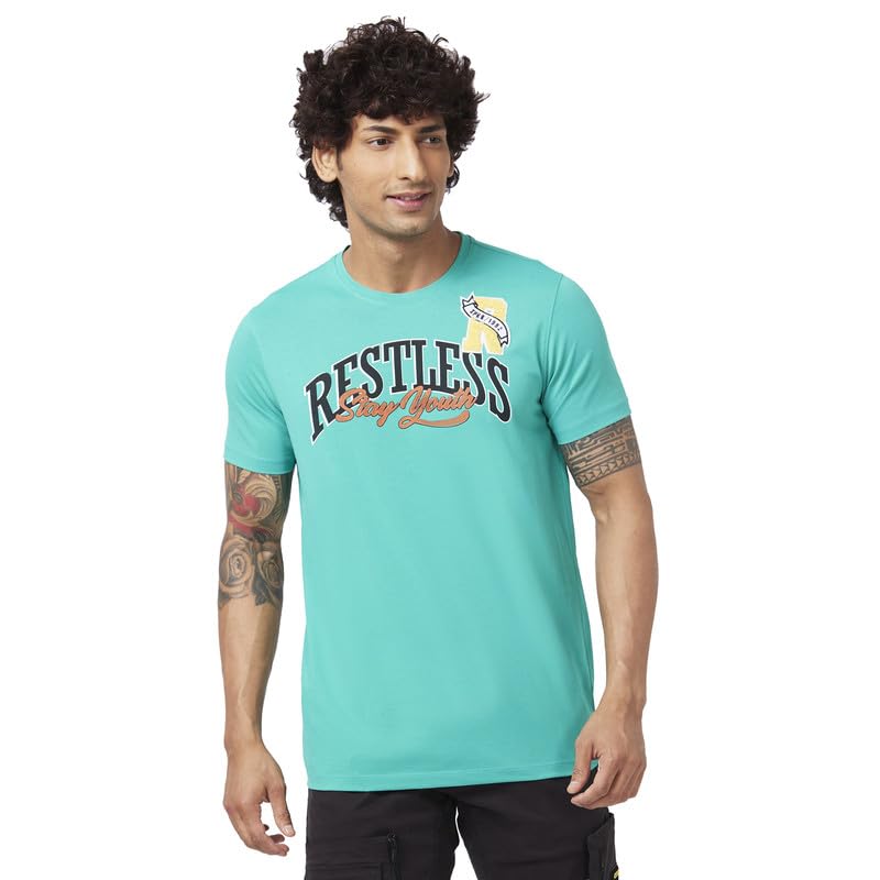 Image of Spykar Men's Slim Fit Round Neck Half Sleeve Printed Casual T-Shirt